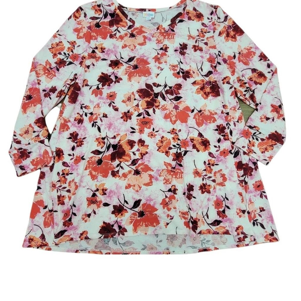 LulaRoe Pink Floral Tunic Long Sleeve V Neck - Size 2X